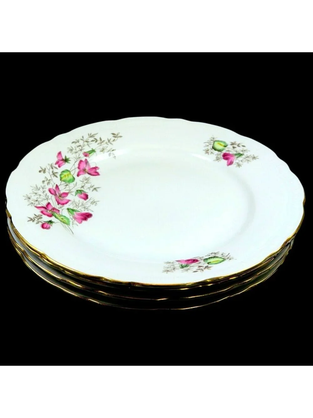 Gebruder Benedikt Wild Flower Set of 4 Bread & Butter Plates Czechoslovakia